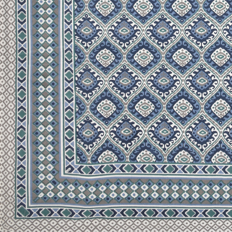 Decama 300 TC Premium 100% Cotton King Size Bedsheet with 2 Pillow covers- 90 x 108 Inches - Ikat Blue